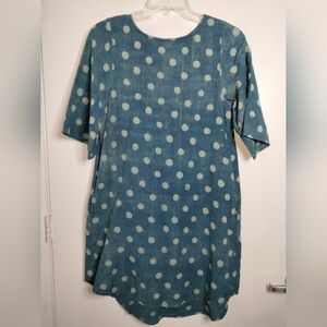 Maiwa Handwoven (Size S) Blue 100% Cotton Polka Dot SS Slip Pocket Shift Dress